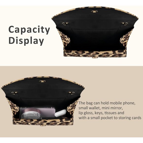 Women Suede Leopard Print with Chain Evening Bag for Wedding Cocktail Prom - Picture 4 of 7